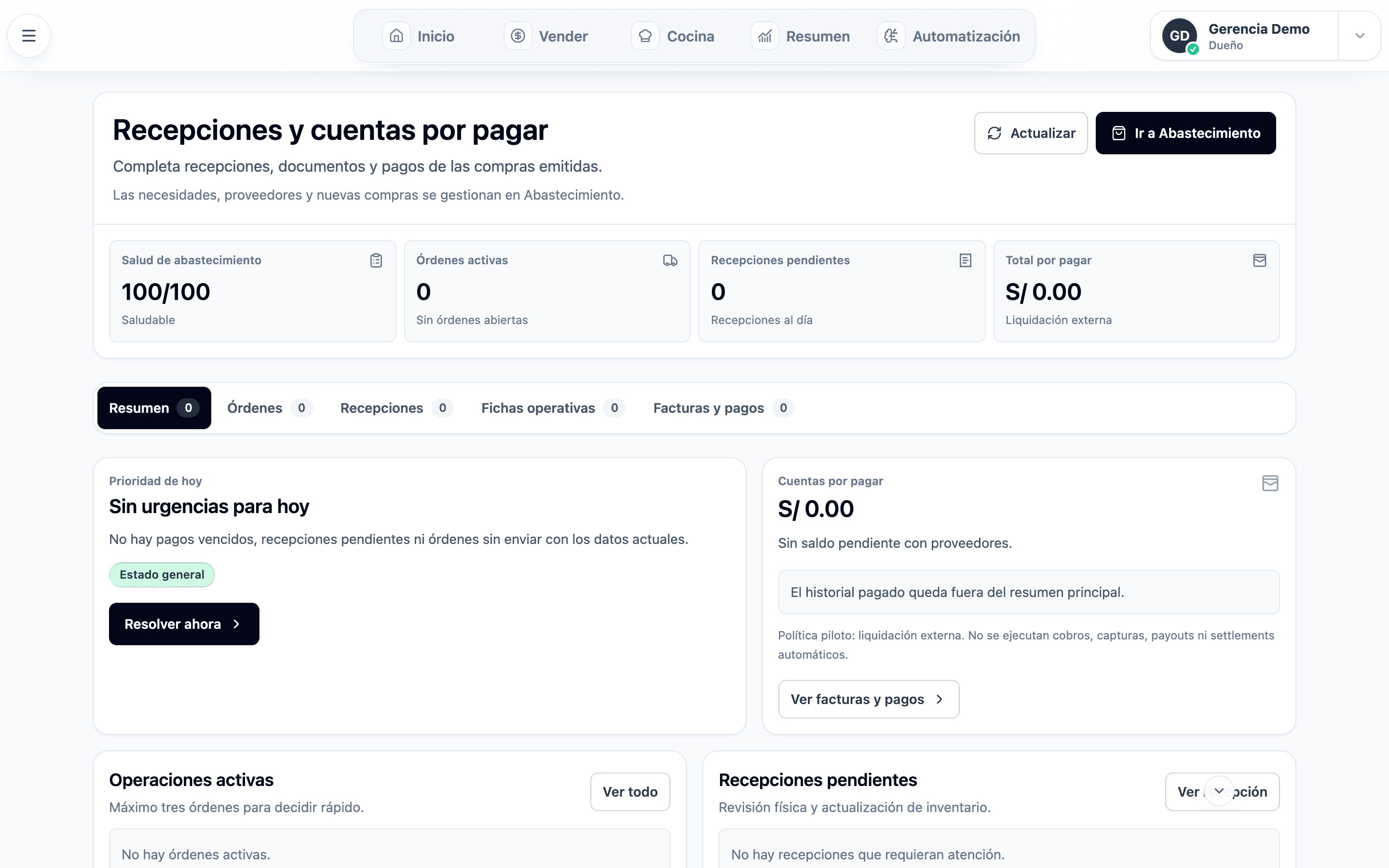 Recepciones y cuentas por pagar actuales
