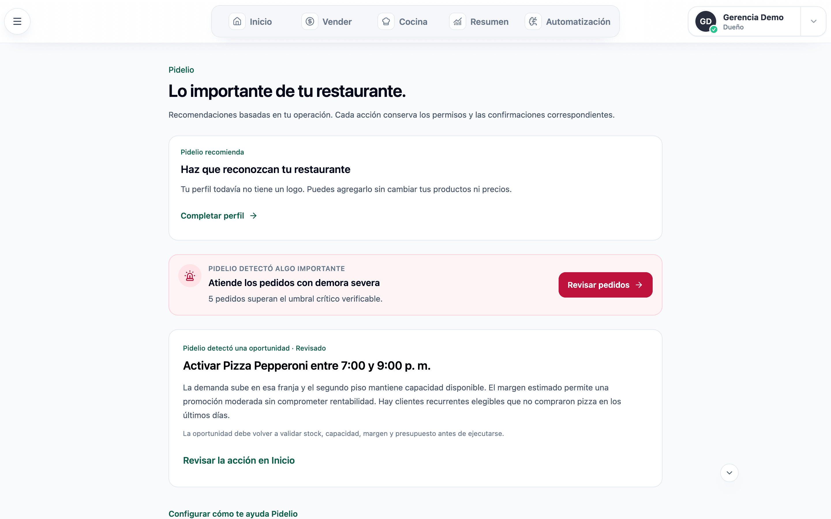 Recomendaciones actuales de Pidelio