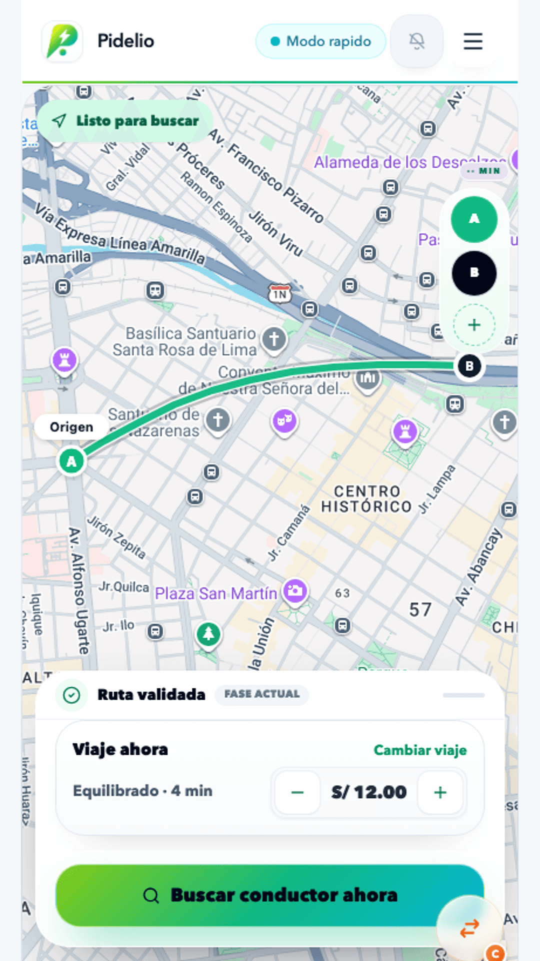 Ruta real de movilidad en Pidelio