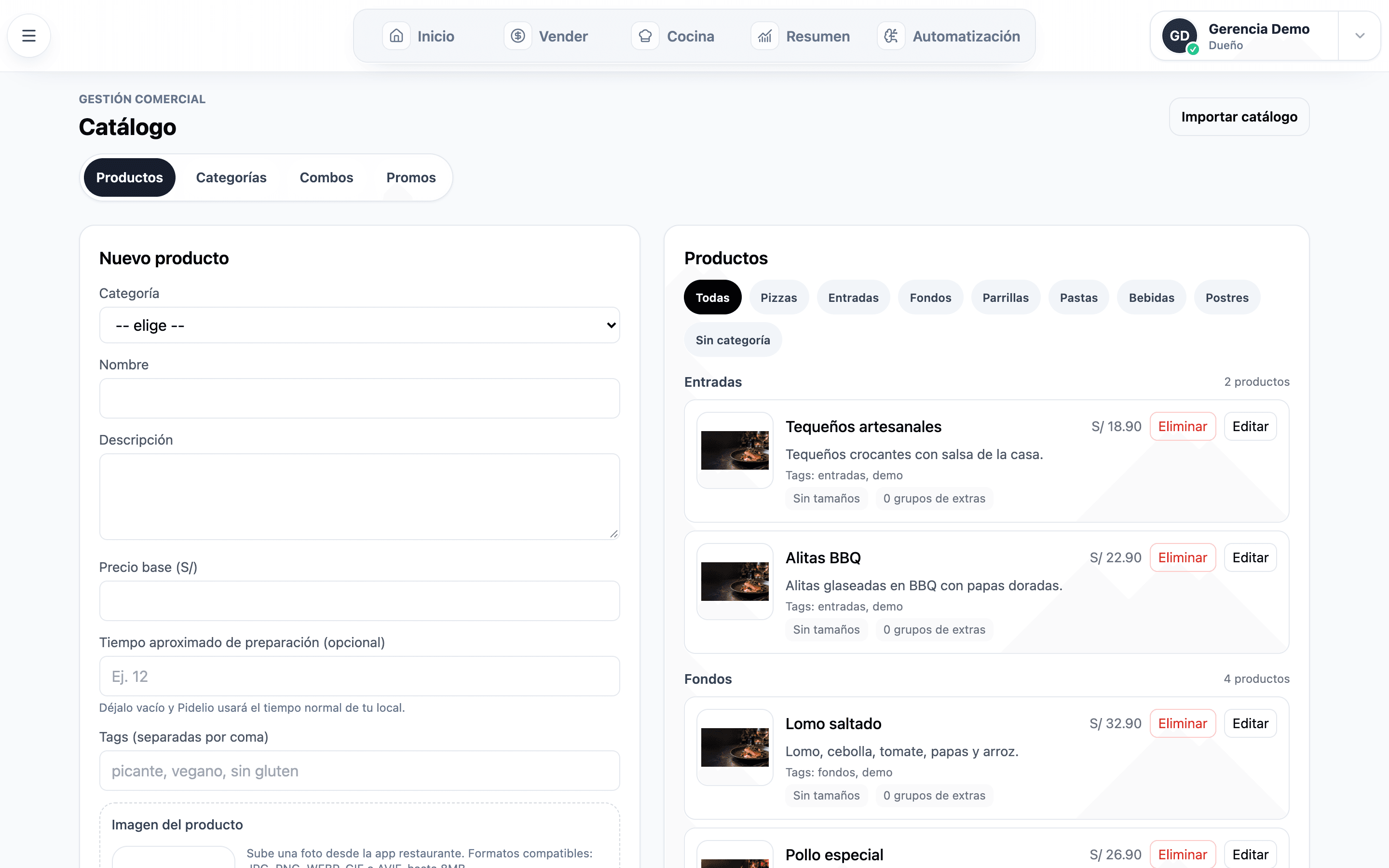 Gestión de catálogo Pidelio con el nuevo GUI