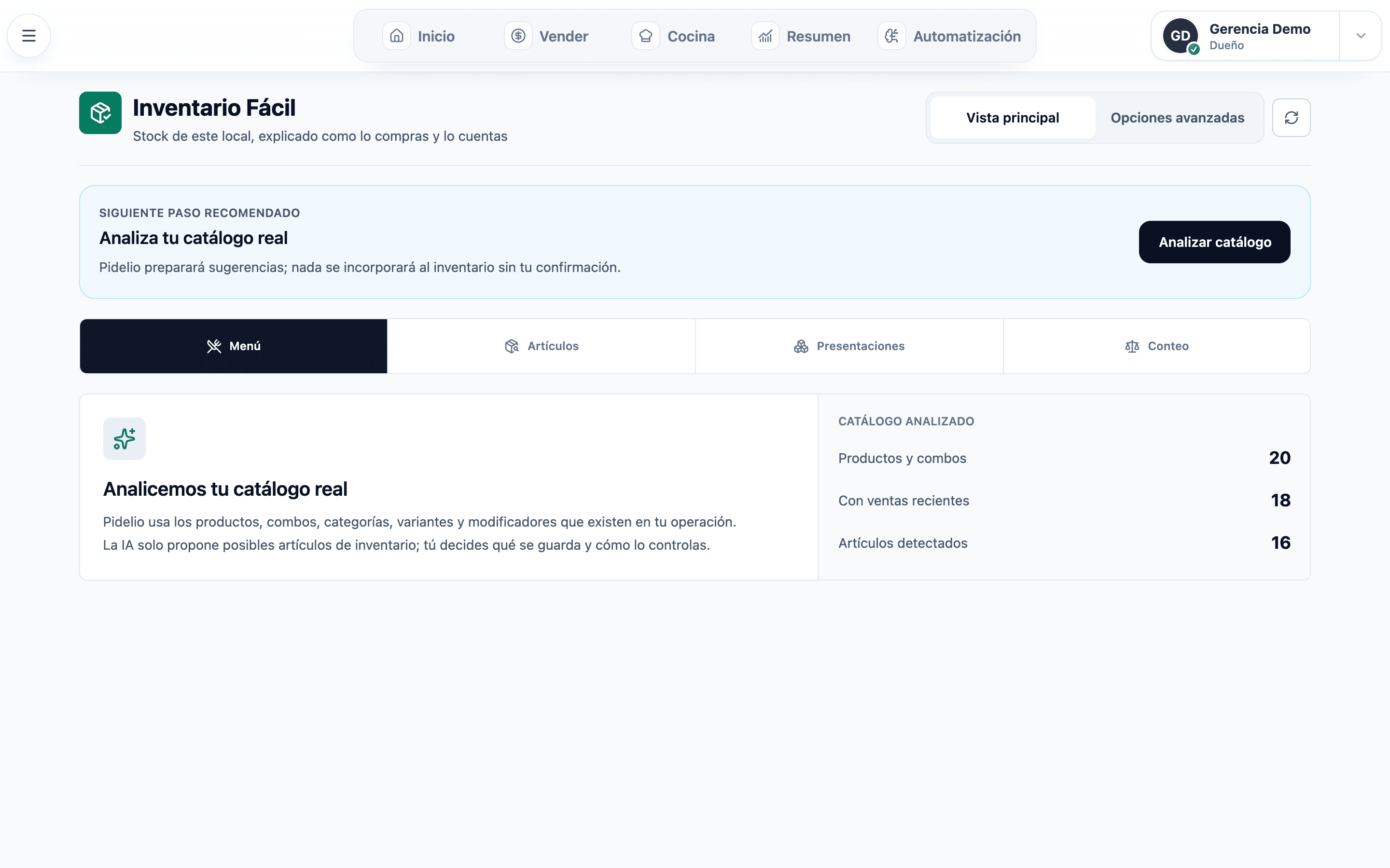 Inventario Fácil de Pidelio con el nuevo GUI