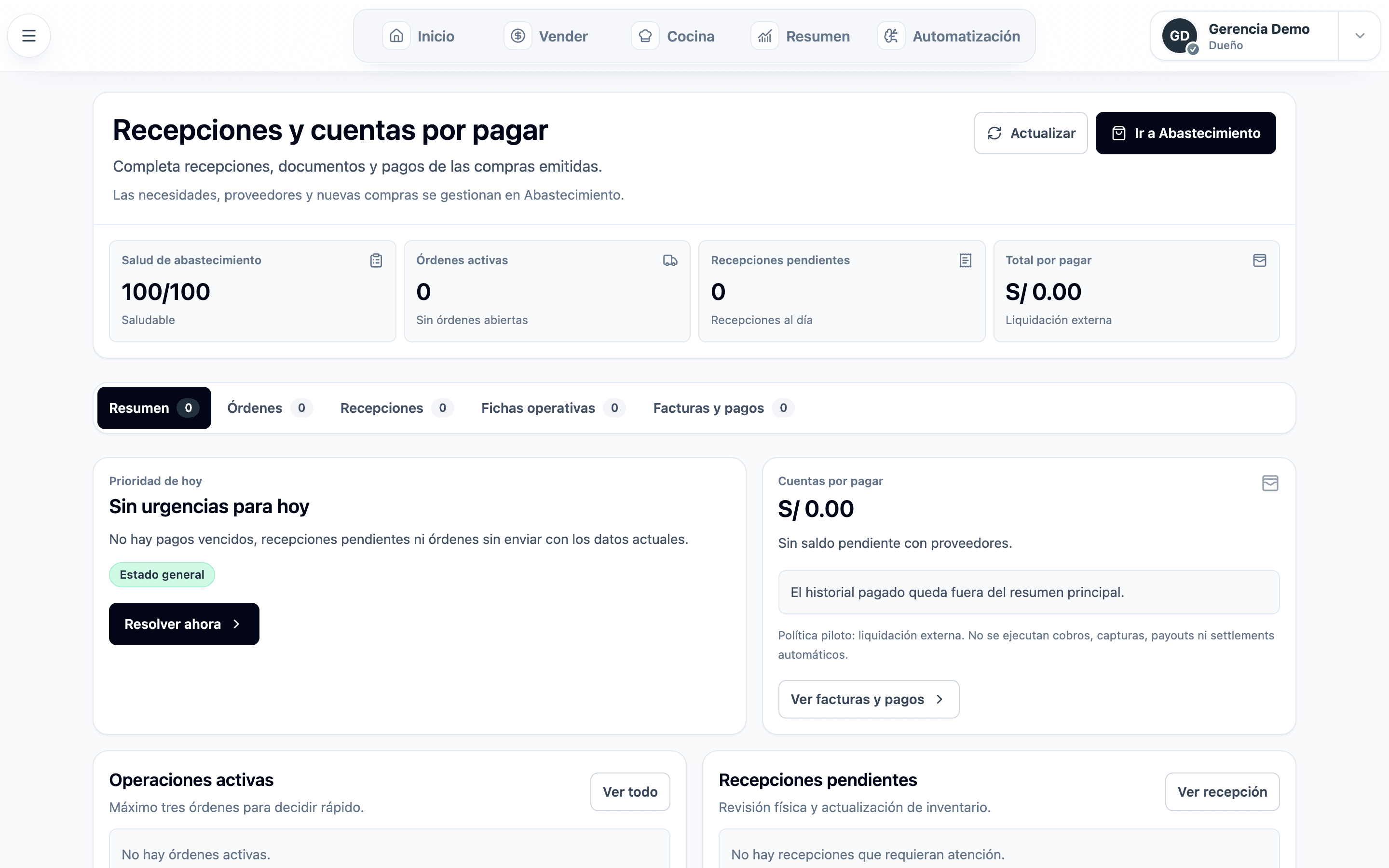 Recepciones y cuentas por pagar de Pidelio