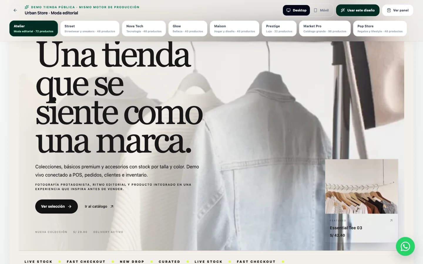 Tienda editorial real del demo Comercio Urban Store