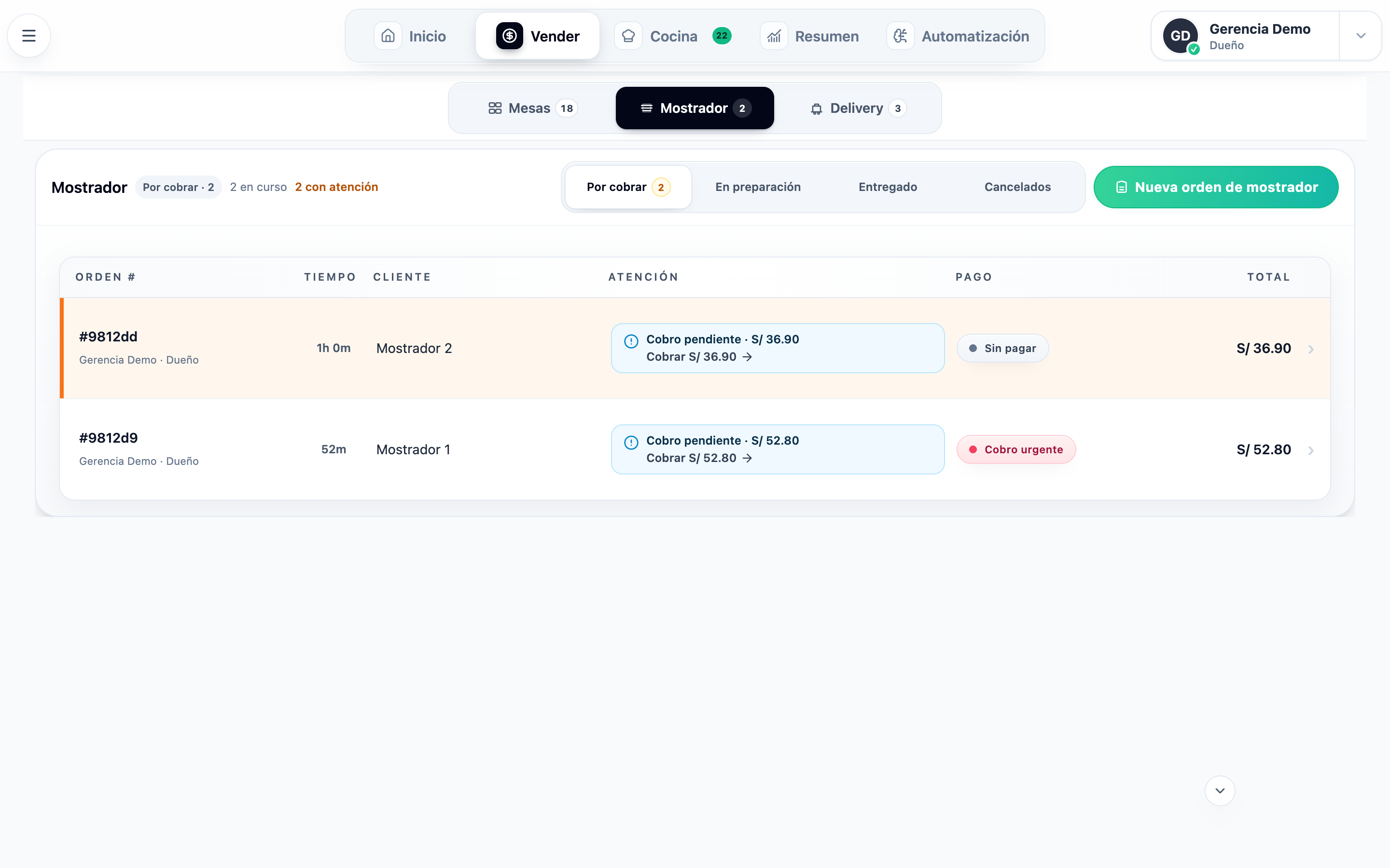 Mostrador y caja actuales de Pidelio